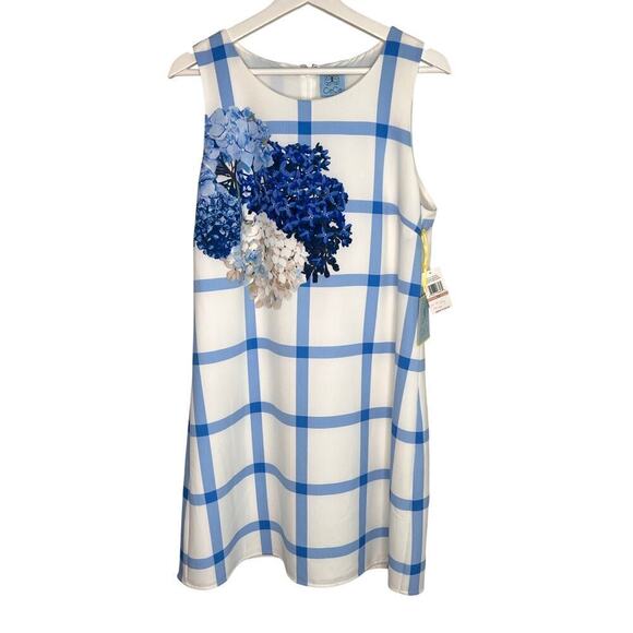NWT CeCe Spring Meadow Floral Grid Dress New Ivory Women's Size 12 - Picture 3 of 12